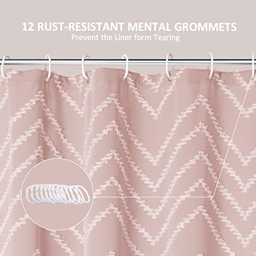 Siiluminisoy 2022070602 Pink Boho Shower Curtain White Tassel Woven Fabric Cute Shower Curtain Modern Farmhouse Textured Tufted Chevron Striped Minimalist 72 X 72 Bathroom Shower Curtain thumb #6