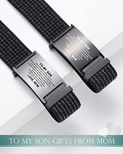 Jfjewer To My Son Bracelet From Mom, Stainless Steel Son Bracelet From Mom, Gifts For Son From Mom 18Th Birthday Gifts For Boy - Adjustable Velcro Nylon Wristband, Black #TOP3
