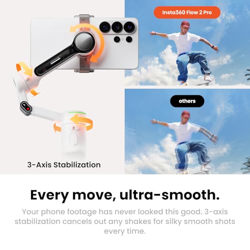 Image of Insta360 Flow 2 Pro Mic Bundle Grey - Foldable AI Phone Gimbal, Track in 200+ iOS Apps, Multi-Person & 360 Pan Tracking, Built-in Tripod /Selfie Stick, iPhone /Android Stabilizer