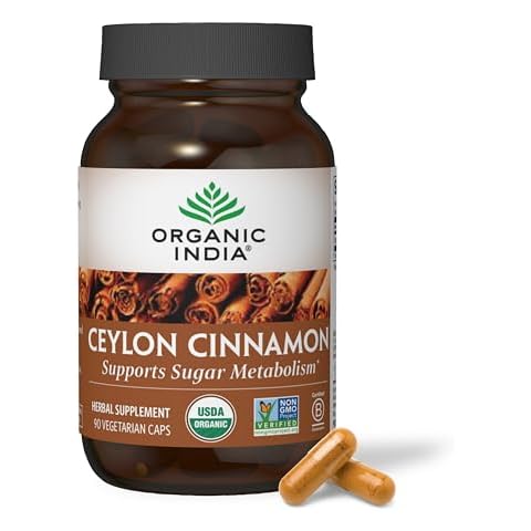 ORGANIC INDIA Ceylon Cinnamon Supplement - Organic Ceylon Cinnamon Capsules, Cinnamon Pills Herbal Supplement, Support Digestion, Source of Antioxidants, USDA Organic, Vegan, Gluten-Free - 90 Capsules Cover