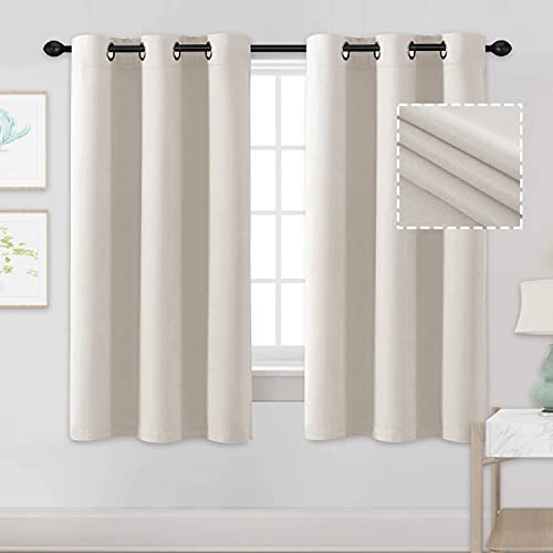 ALLJOY Room Darkening Curtains 63 Inch Long, Solid Drapes for Bathroom Window, Thermal Insulated Window Drapes, Home Decoration Drapes Grommet, Light Blocking Window Curtains, 2 Panels, W42â€, Natural