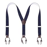 KANGDAI Bretelles Homme Larges 6 clips Brace Men Y Retour Suspensions ajustables élastiques et durables Clips en métal fort(Fond bleu)