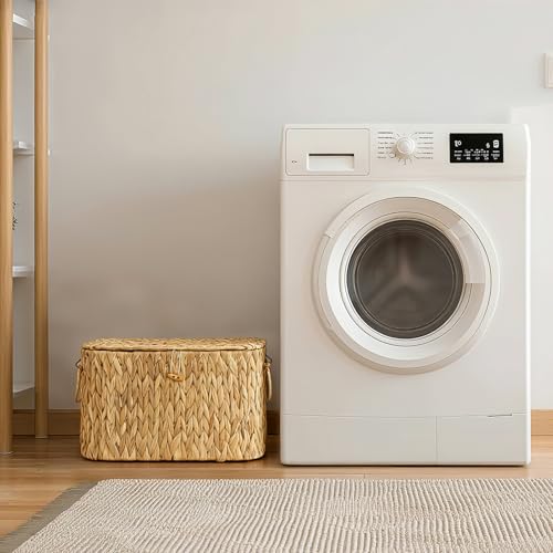 Cyrabota Toilet Paper Storage Basket, Water Hyacinth Toilet Paper Holder with Lid, Wicker Storage Basket with Built-in Handles for up to 6 Mega Rolls, Wicker Baskets Bathroom Accessories Organizer by Cyrabota - Image 5