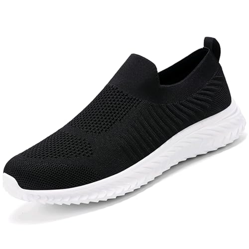 Kanlanlo Mens Slip On Walking Shoes Tennis Sneakers for Men Lightweight Breathable Laceless Running Gym Shoes (Black White, Adult, Men, 10, Numeric, Medium)