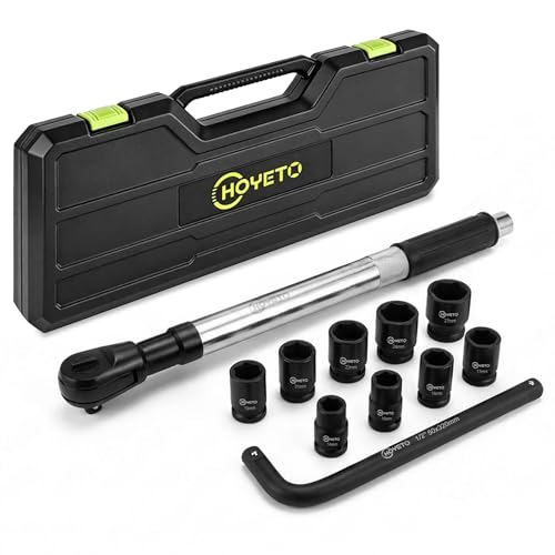HOYETO Offset Extension Wrench 11 Piece 1/2 Offset Extension Wrench Impact for Electric Drill with 9 Impact Socket 1/2 drive handle Multifunctional Electric Ratchet Wrench Slim for Tight Spaces