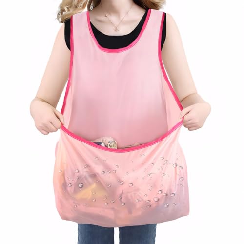 ExcellaElite Portable Clothes Drying Apron with Pouch, Large Capacity Waterproof Sleeveless Apron for Women (Pink)