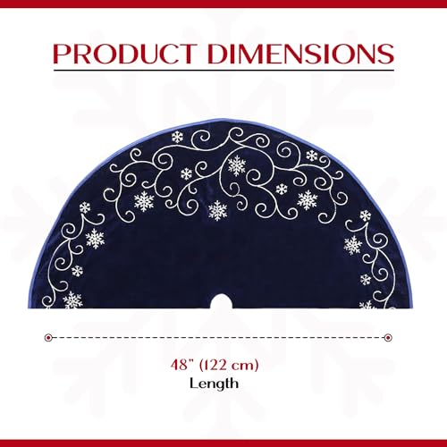 New-Traditions-Velvet-Christmas-Tree-Skirt-with-Embroidered-Sequin-Taffeta-Piping-and-Snowflakes-Tree-Skirt New Traditions Velvet Christmas Tree Skirt with Embroidered Sequin Taffeta Piping and Snowflakes Tree Skirt