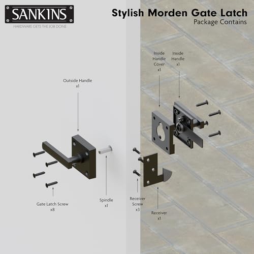 Image of Black Heavy Duty Double Side Gate Latch for Wooden Fence, Self Locking Aluminum Gate Latch for Outdoor Fence, Swinging Door Latch Gate Hardware,Black