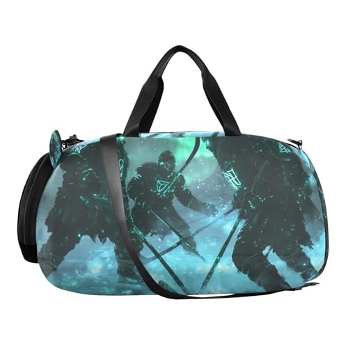 Gym Travel Duffle Bag for Boys Girls Four People Playing Ice Hockey Sports Dance Bag with Shoe Compartment & Wet Pocket Football Kids Travel Bag Teens Sleepover Carry2