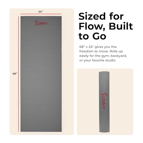 Sunny Health & Fitness Slim High-Density Exercise Yoga Mat - Grey - image 4