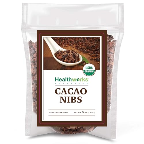 Healthworks Superfoods Cacao Nibs Organic - 80 Oz / 5 Lb - Criollo Bean - Raw Unsweetened Chocolate Substitute - Certified Organic - Keto, Vegan & Non-GMO - Antioxidant