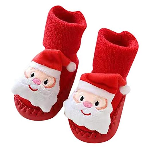 DAY8 Chaussette Antidérapante Bébé Fille Hiver Noël Chaussettes Bébé Garçon Naissance Hautes Sock Chaussures Premiers Pas Bottes Pantoufle Chaussettes de sol pour 0-24 mois (11(0-6 mois), A)