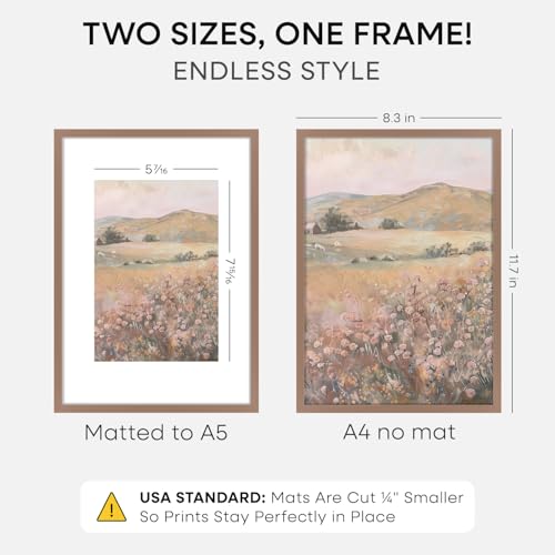 Image of Homeforia A4 Picture Frame Mocha, High End Metal 8.3 x 11.7 Frames for Wall, A4 Photo Frame with Mat for A5 inch Print, 8.25 by 11.75 Mocha Poster Frames, 8.3x11.7 Frame with Glass, Wall Kit, Set of 2