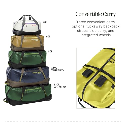 Eagle Creek Migrate Reisetasche mit Rollen 110L I Recyceltes wasserabweisendes Material I Rucksack-Funktion I 110 Liter Volumen I Electric Yellow