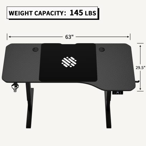 Furmax Electric Height Adjustable Standing Desk Large 63 Inch Sit Stand Up Desk Home Office Computer Desk Memory Preset With Mouse Pad And T-Shaped Metal Bracket, Desktop With Corner, Black #TOP2