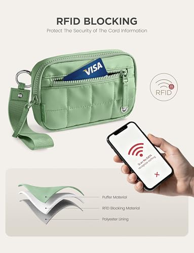 Image of Uselike Womens Wallet Card Holder Purse with Zipper Quilted Phone Wallet RFID Blocking Small Wristlet Wallets for Everyday, Travel (Green)