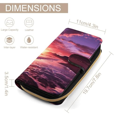 Womens Wallets Leather Ladies Wallet Large Beach Sunset Printed Long Travel Clutch Wallet for Women2