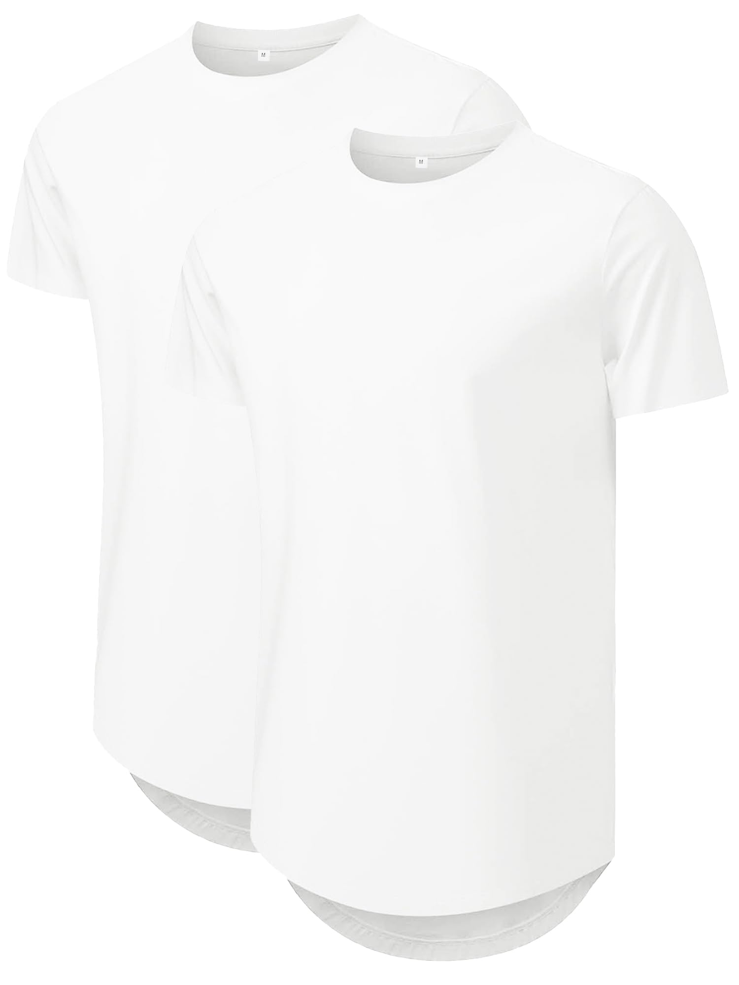 Comdecevis Mens 2 Pack Cotton Crewneck T-Shirts Hipster Hip Hop Longline Tees Shirts