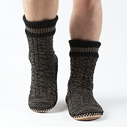 Men's Slipper Socks, Winter Cable Knit Non-Skid Warm Slipper Socks, Cozy Soft Indoor Socks with Fluffy Sherpa Lined4