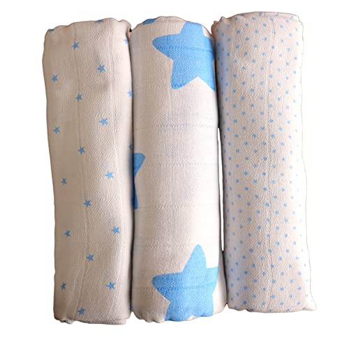 Babymajawelt® Mullwindeln"Lebkuchen Stars" 80x80 cm 3er Pack (Mulltücher Spucktücher Baumwollwindeln Stoffwindeln Sterne) (blau) Cover