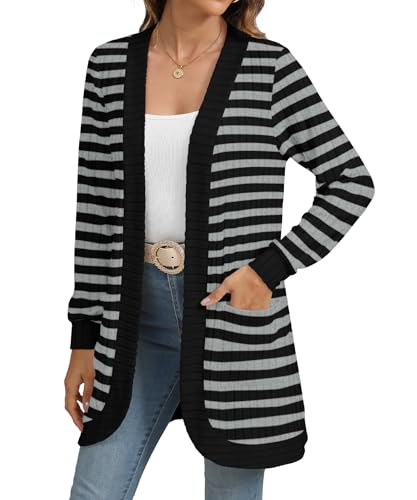 Image of YSYOKOW Cardigan Sweaters for Women Long Sleeve Open Front with Pockets | Long Cardigans for Women Lightweight Soft Casual Dressy Loose Fit Cardigan Sweater with Pockets for Work and Office