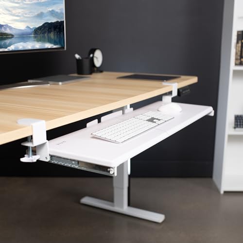Image of VIVO White Extra Large 34 x 11 in Under Desk Keyboard Tray, MOUNT-KB15EW | Keyboard Tray for Typing, Slide Out Platform, Extra Sturdy C-Clamp Mount System, Computer Drawer, Black Frame