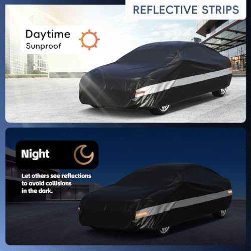 Image of Holhtly Car Cover Custom Fit for Chevrolet Camaro, Car Covers for Automobiles All Weather Waterproof Sun Snow Rain Wind Dust Protection, Outdoor Car Cover Black & Grey