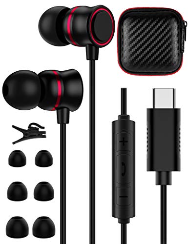 TITACUTE Galaxy S21 Earbuds, USB C Headphones with Microphone Noise Cancelling Headphones Stereo Sound Wired in Ear Type C Earphones Compatible with Samsung S20 S21+ OnePlus 8T 8 Pro Pixel 5 Black