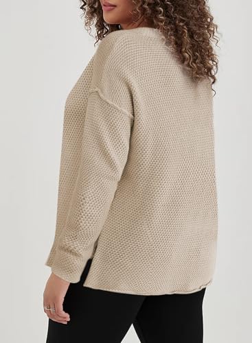 Image of Eytino Womens Plus Size Sweaters Casual Long Sleeve Loose V Neck Button Henley Tops Pullover Knit Jumpers,(1X-5X)