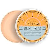 Tallow Sun Balm- with grassfed beef tallow, castor oil, zinc oxide | Mineral Sunscreen | Natural,...