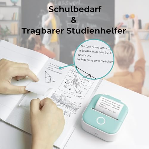 Omezizy T02 Sticker Drucker - Thermo Bluetooth Pocket Printer with 1 Rolle Aufkleber, Mini Drucker for DIY, Scrapbook, Journal, Studiennotizen, Memo, Liste, Geburtstage,Halloween, Weihnachts Geschenk