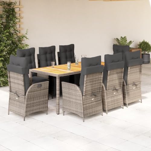 KCCKOM Garden Furniture Set 9 Piece Patio Dining Set with Cushions Gray Poly Rattan
