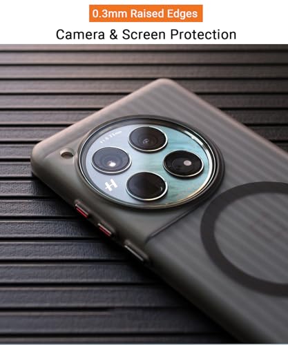 Image of Kapa Matte Magnetic Wave Grip Back Cover for OnePlus 12 | [MagSafe Compatible] Wireless Charging, Slim, Metal Buttons Frosted Back Case (Grey)