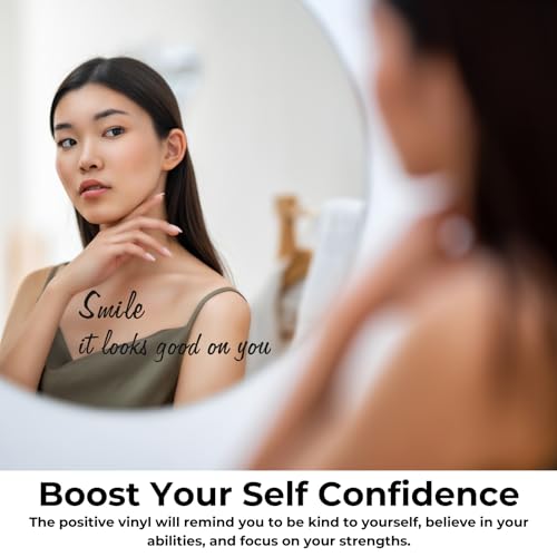 Image of Smile 'Looks Good on You' Mirror Decal, Positive Vinyl Decal for Kids & Teens' Bathroom