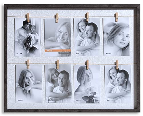 Victor Cadre Photo Collage Clip Frame en Marron pour 8 Photos en 10x15 cm - en Bois avec Clips Supplémentaires Pour Attacher des Photos