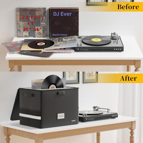 DocSafe Caixa de armazenamento de discos de vinil à prova de fogo com fechadura, grande organizador