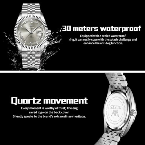 Image of OLEVS Classic Mens Watch Diamond Analog Luxury Watches Stainless Steel Waterproof Date Two Tone Luminous Watch for Men