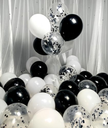 Image of 300 Pack Black and White Balloons 12 Inch Black Confetti Balloon for Various Party Events Decorations
