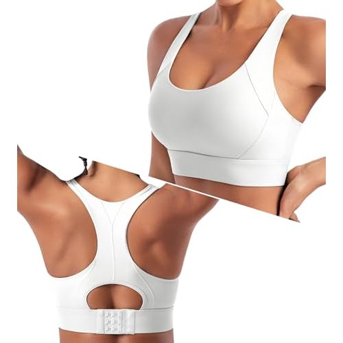Sports Bras for Women High Support Racerback High Impact Sports Bra Push Up Womens Padded Workout Running Gym Yoga Tops White Large