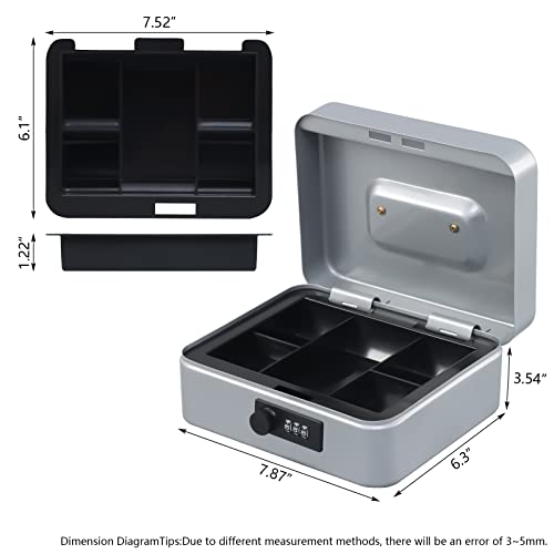 Image of KYODOLED Cash Box with Combination Lock,Safe Metal Box for Money,Storage Lock Box with Money Tray,7.87 inchx 6.30 inchx 3.54 inch Lightgrey Medium