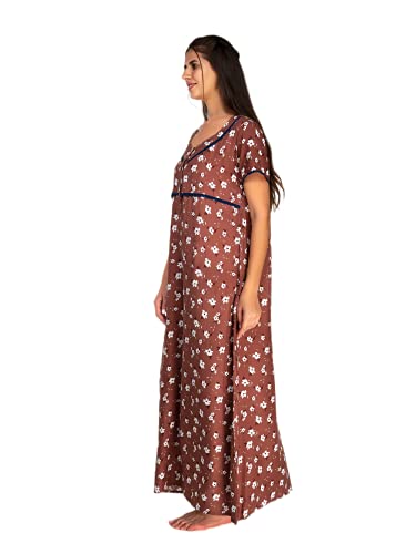 Image of Evolove Women's Cotton Long Maxi Maternity Feeding Night Gown with Pockets, Super Soft Comfortable (LNG-Feeding)