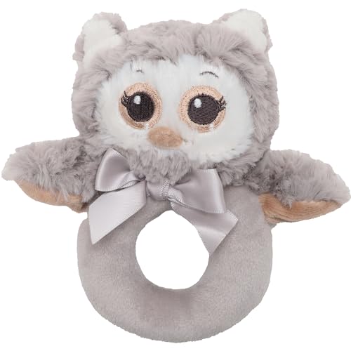Bearington Baby Lil' Owlie Plush Stuffed Animal Gray Owl Soft Ring Rattle, 5.5