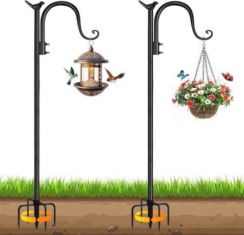 Evoio Bird Feeder Pole, 160CM Shepherds Hooks with 5 Prong Base, Adjustable Heavy Duty Bird Feeders Hanging Station for Outdoor Solar Lanterns Plant Baskets Hanger Weddings Garden Decor, 2 Pack