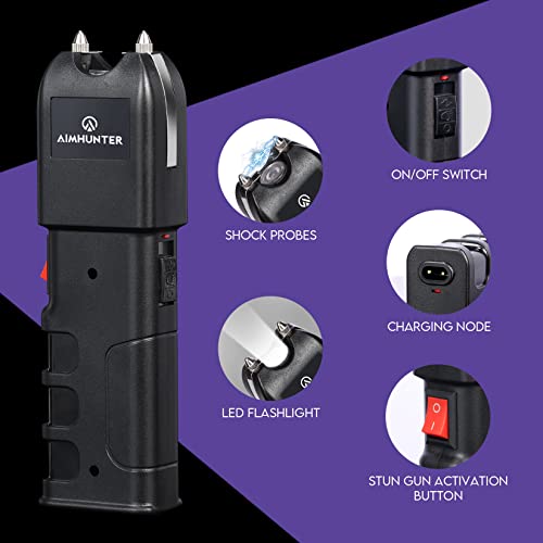 Aimhunter Mini Stun Gun Pen Safety Protection Easy To Hide Outdoor Usb Rechargeable With Led Flashlight Safety Electric Shock (Black2) #TOP2