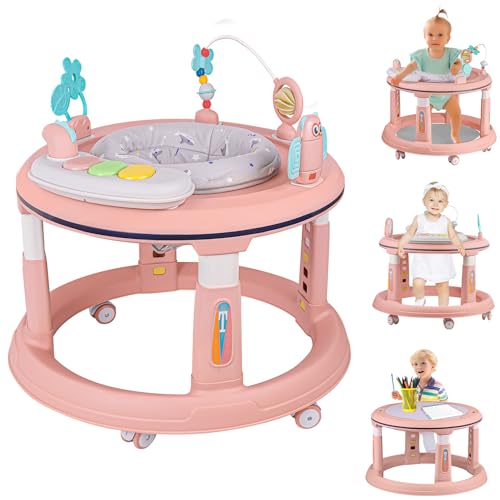 Image of Baby Walker with Music and Lights, 5 Adjustable Heights, Baby Walkers and Activity Center for Boys Girls Babies 6-12 Months, Features 360 Degree Swivel Seat, Detachable Toys and Bounce Foot pad
