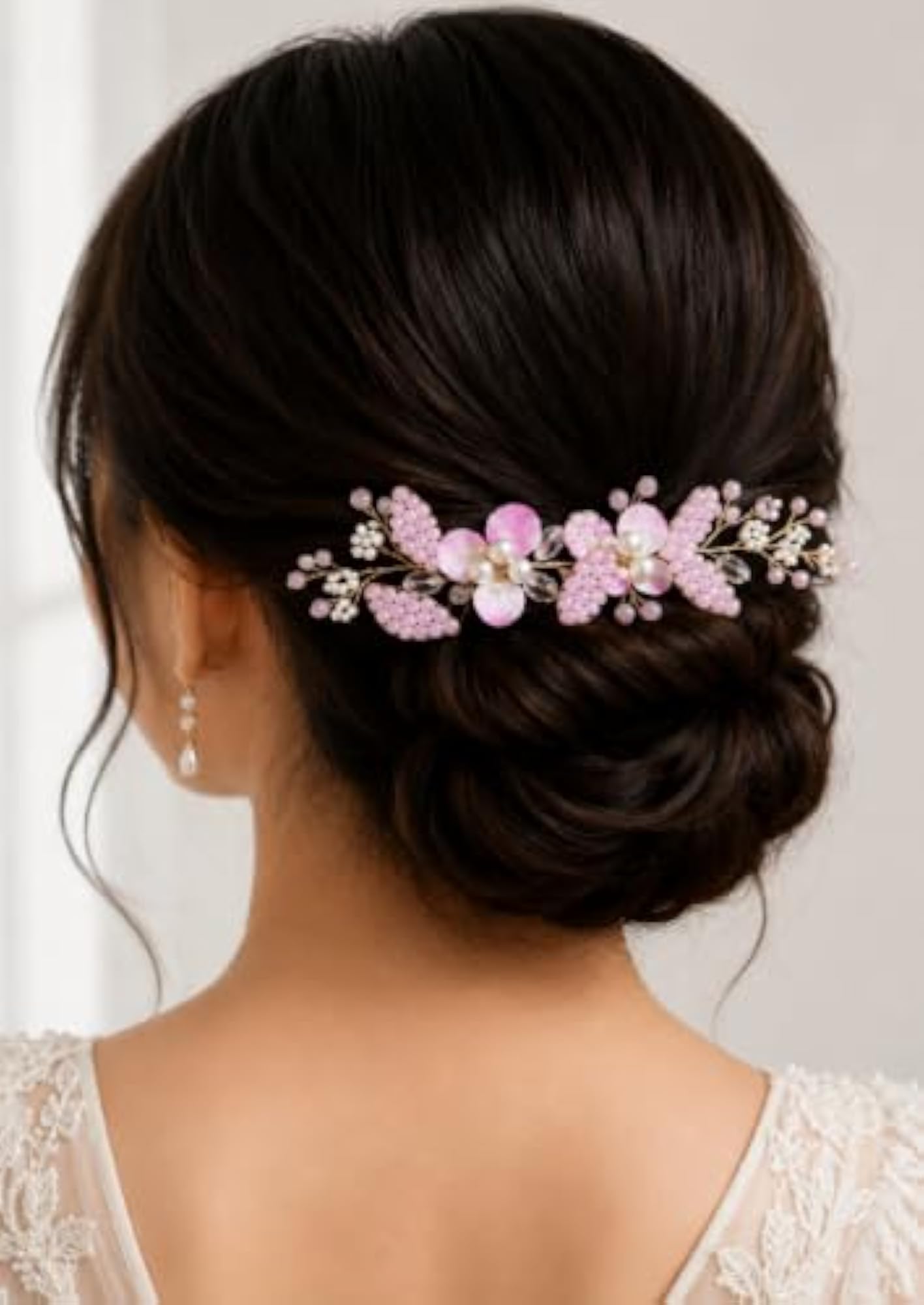 Pink Flower Beads Hair Accessory for Bun or Open Styles