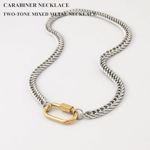 Women Two Color Mountaineering Buckle Necklace Silver Men and Women's Personalized Cuban Paper Clip Thick Chain Necklace4