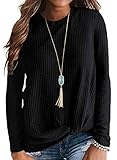 Neineiwu Women's Casual Long Sleeve T-Shirt Tops Twist Knot Front Tunics (Medium, Black)