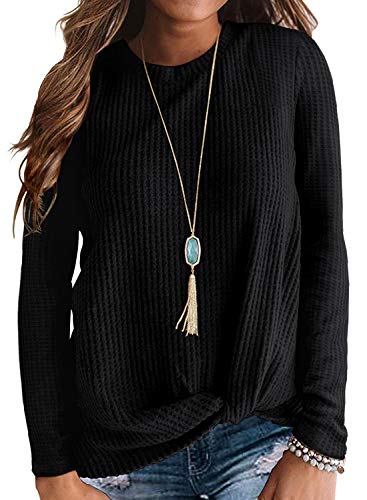 Neineiwu Women s Casual Long Sleeve T-Shirt Tops Twist Knot Front Tunics (Medium, Black)