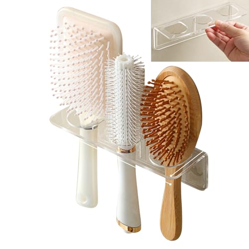 2Pcs Self-Adhesive Acrylic Hair Brush Holder, Wall Mounted Hair Comb Organizer, No Nails/Drilling White Acrylic Hot Tool Holder, Bathroom Accessories for Hair Brush, Curling Wand, Hair Straighteners